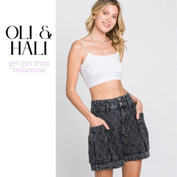 H4076 OLI & HALI Washed Black Diamond Denim Shorts